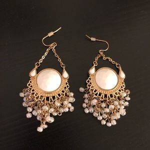 Beautiful White and Gold Dangle Earrings
